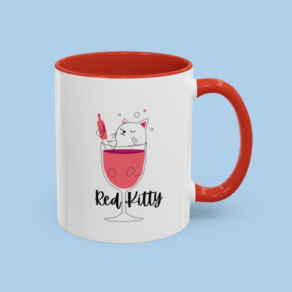Red Kitty in the Wine Accent Coffee Mug, gifts for her, gifts for him, Cat, Pets, Wine