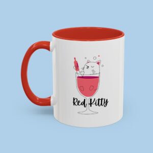 Red Kitty in the Wine Accent Coffee Mug, gifts for her, gifts for him, Cat, Pets, Wine