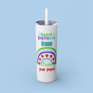 Personalized Happy Birthday Skinny Tumbler with Straw, 20oz, gifts for her, gifts for him
